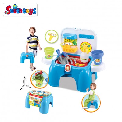 2 In 1 Kids Toy Can Be A Chair and Storage Box Children Garden Tool Play Set