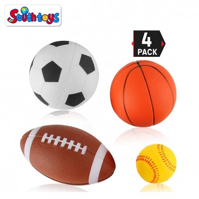 Football, Basketball, Soccer, Baseball Set of 4 Soft PU Mini Sports Balls for Kids