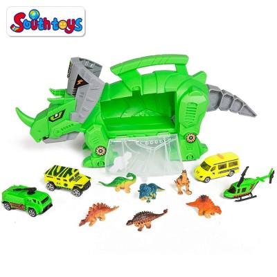 Kids Dinosaur Car Carrier Truck Toy Set with 4 Vehicles and 6 Dinosaurs