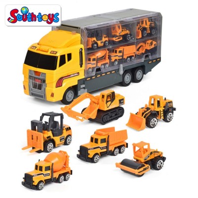 6 in 1 Die-cast Construction Metal Vehicle Transport Carrier Truck Car Toy For Kids