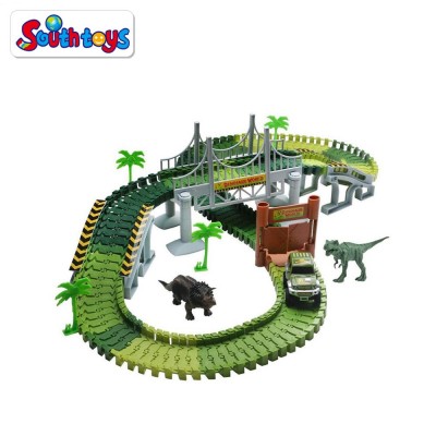 142 Pieces Flexible Tracks Set Dinosaurs and Military Vehicles Race Car Track Set