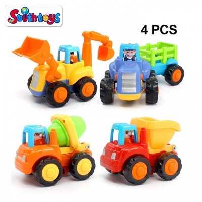 Early Educational Cartoon Friction Powered Engineering Vehicles Toddler Baby Mini Tuck Car Toys For Kids Gift